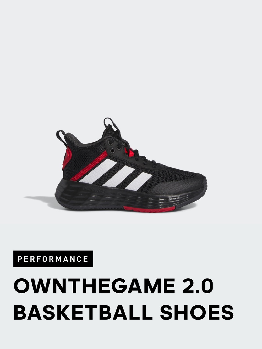 Adidas Boys' OwnTheGame 2.0 Basketball Sneakers — Black with White & Red